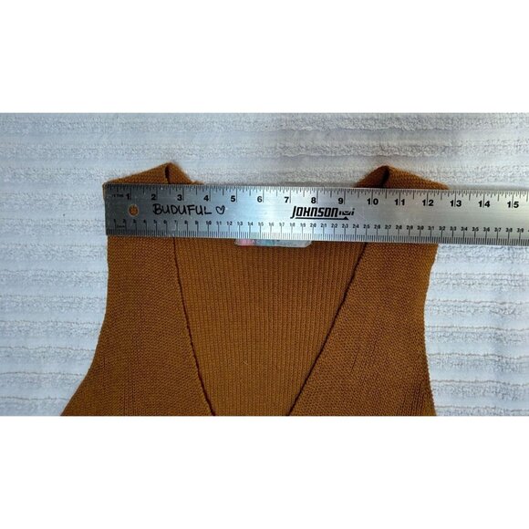 FP Beach Sleeveless Dress Medium Ribbed Knit Mini V-Neck Brown Pockets Beachy - Picture 8 of 9